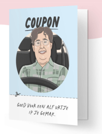 KB ‘Coupon goed voor een alf urtje ip je gemak! dubbelkaart.