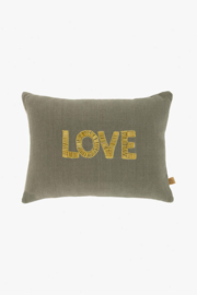 kussen love 25x35cm antracietgrijs/goud