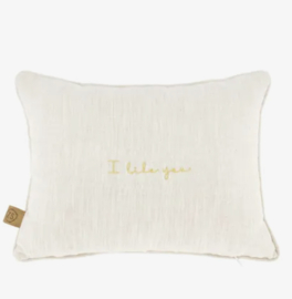 Zusss kussen i like you en hartjes 35x25 peper & zout/goud