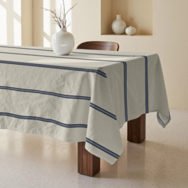 Vlekbestendig tafelkleed 100% katoen- nua beige blauw : afm B155 L250-300