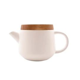 Point virgule theepot uit aardewerk met deksel acacia hout 600ml wit