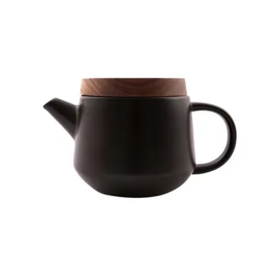 Point virgule theepot uit aardewerk met deksel acacia hout 600ml zwart