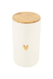 Voorraadpot met deksel keramiek L hartje wit/goud