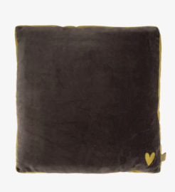 Zusss kussen velvet met brede rand 45x45 antracietgrijs/oker