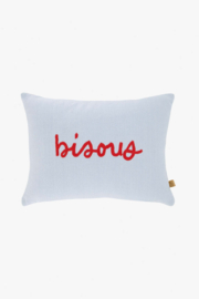 Kussen bisous 25x35 blauw/rood