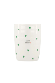 koffiemok hartjes lieve broer wit/groen