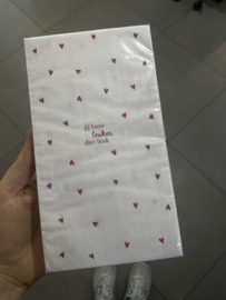 servetten jij bent leuker dan leuk 11x20cm rode hartjes