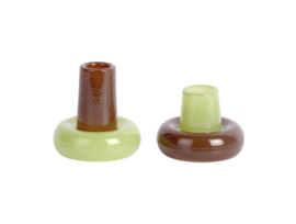 PT Kandelaarset Firenze Chocoladebruin met zachtgroen