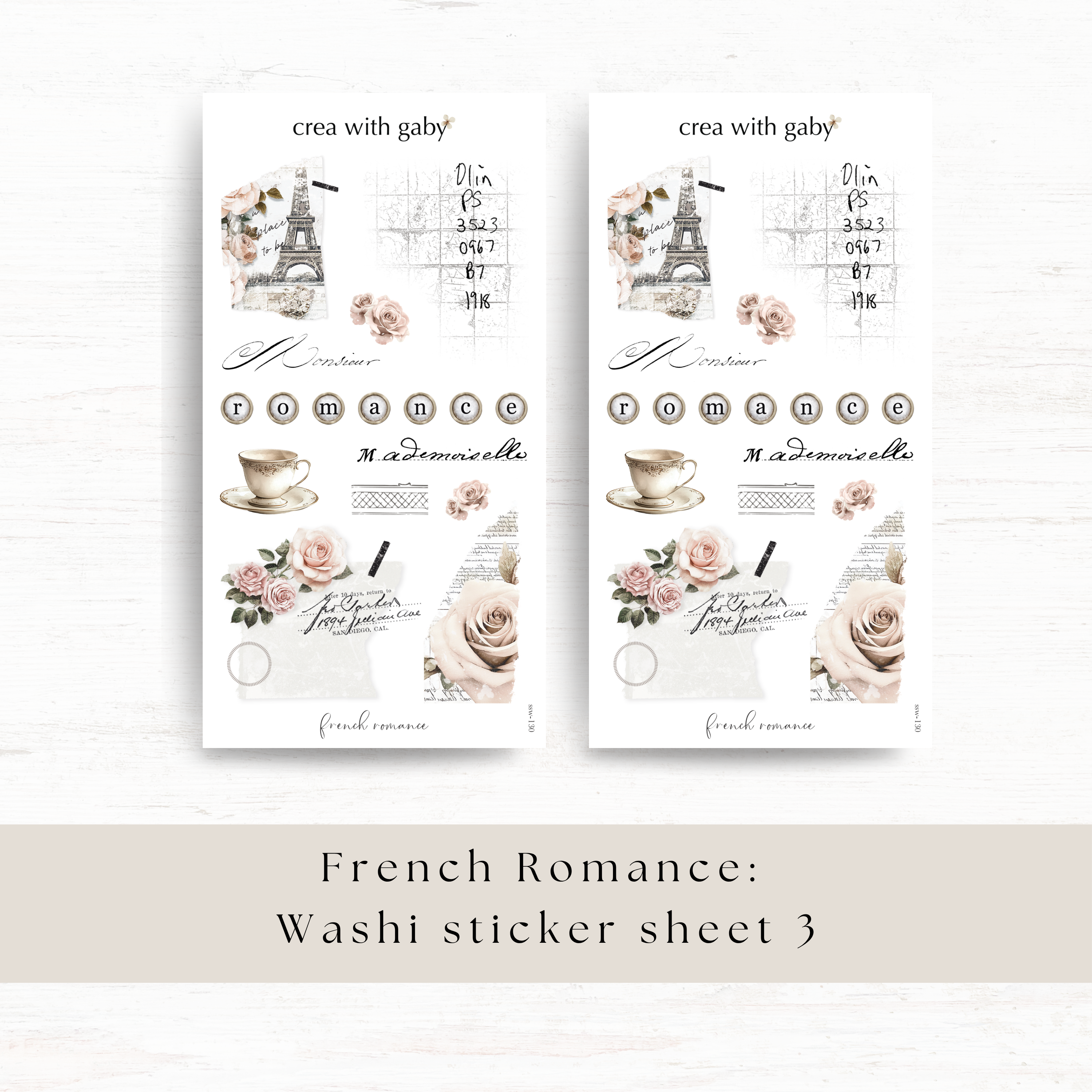 Crea wiht Gaby - Washi sticker - French Romance 3