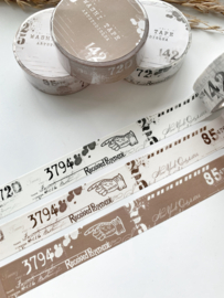 Washi tape Studio Lea - SETJE Vintage Collage Pattern DARK BEIGE WHITE
