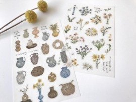 Rub-on sticker bloemen en vaasjes