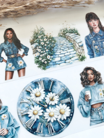 Pink springdag / Daisies denim  Sample 2.5 meter