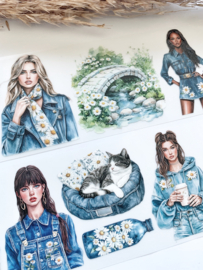 Pink springdag / Daisies denim  Sample 2.5 meter