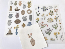 Rub-on sticker bloemen en vaasjes