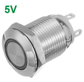 Drukknop | Moment - puls | 5V LED Rood | RVS | 12mm