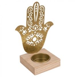 Gouden metalen theelichthouder Hand