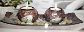 Theelichthouder set met bladdecoratie