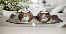 Theelichthouder set met bladdecoratie