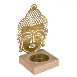 Gouden metalen theelichthouder Face