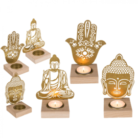 Gouden metalen theelichthouder Hand