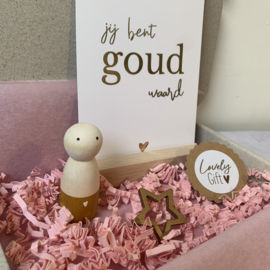 Jij bent goud waard! Kaarthouden + poppetje goud