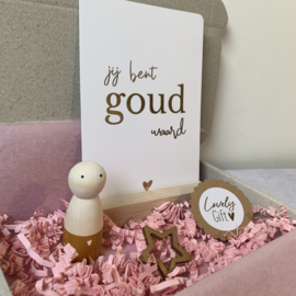 Jij bent goud waard! Kaarthouden + poppetje goud