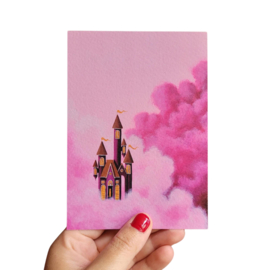 Postkaart roze luchtkasteel