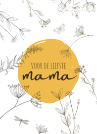 kaart, voor de liefste mama geel 10 stuks