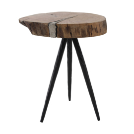 rough natural side table wooden top Iron legs s