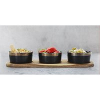 Cosy & Trendy Serveerplank - acacia - 32 x 11 cm - met 3x keramische schaaltjes