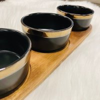 Cosy & Trendy Serveerplank - acacia - 32 x 11 cm - met 3x keramische schaaltjes