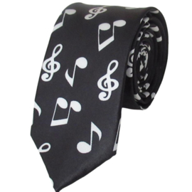 Zwarte smalle stropdas met muzieknoten - 5cm