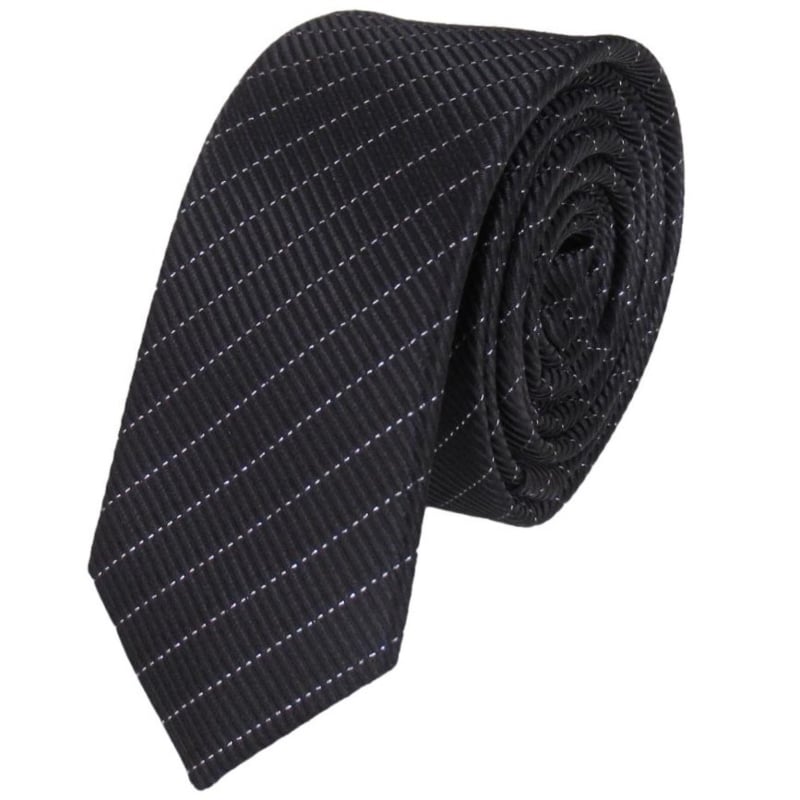 Zwarte skinny stropdas met zilveren strepen - 5cm
