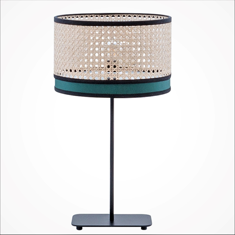Flam & Luce -landelijk /Design tafellamp /geweven kap met groen /zwarte band