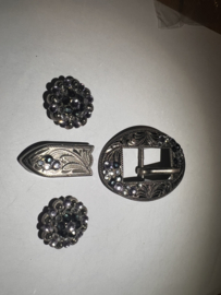 Buckle set Crystal antique silver Montana oval