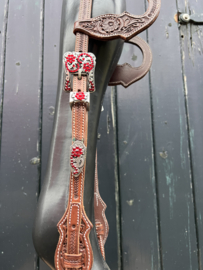 Showhoofdstel rood flower tooling