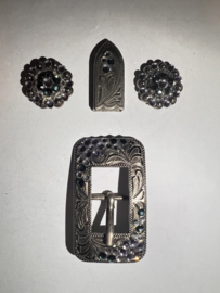 Buckle set Crystal antique silver Montana scalloped
