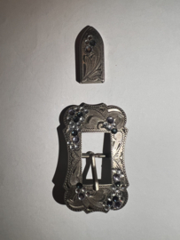 Buckle set Crystal antique silver Montana scalloped