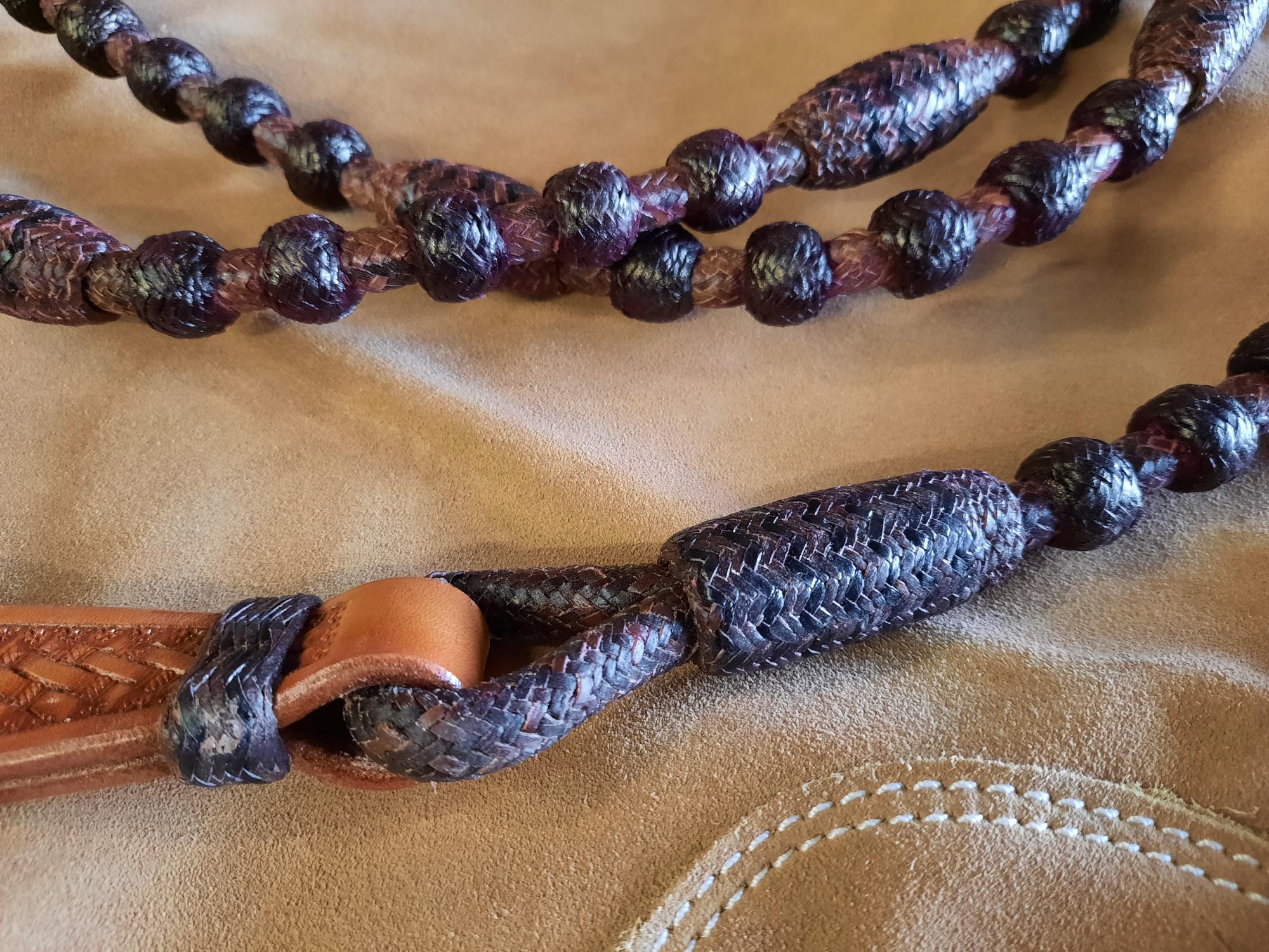 Buckaroo braiding Romal Reins luxe Pecan- dark Pecan