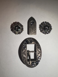 Buckle set Crystal antique silver Montana oval