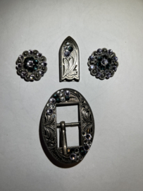 Buckle set Crystal antique silver Montana oval