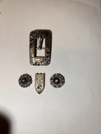 Buckle set Crystal antique silver Montana scalloped