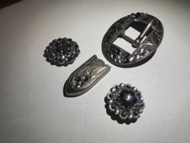 Buckle set Crystal antique silver Montana oval