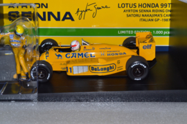 Satoru Nakajima & Ayrton Senna taxi Lotus Honda 99T race car Italian Grand Prix 1987 season