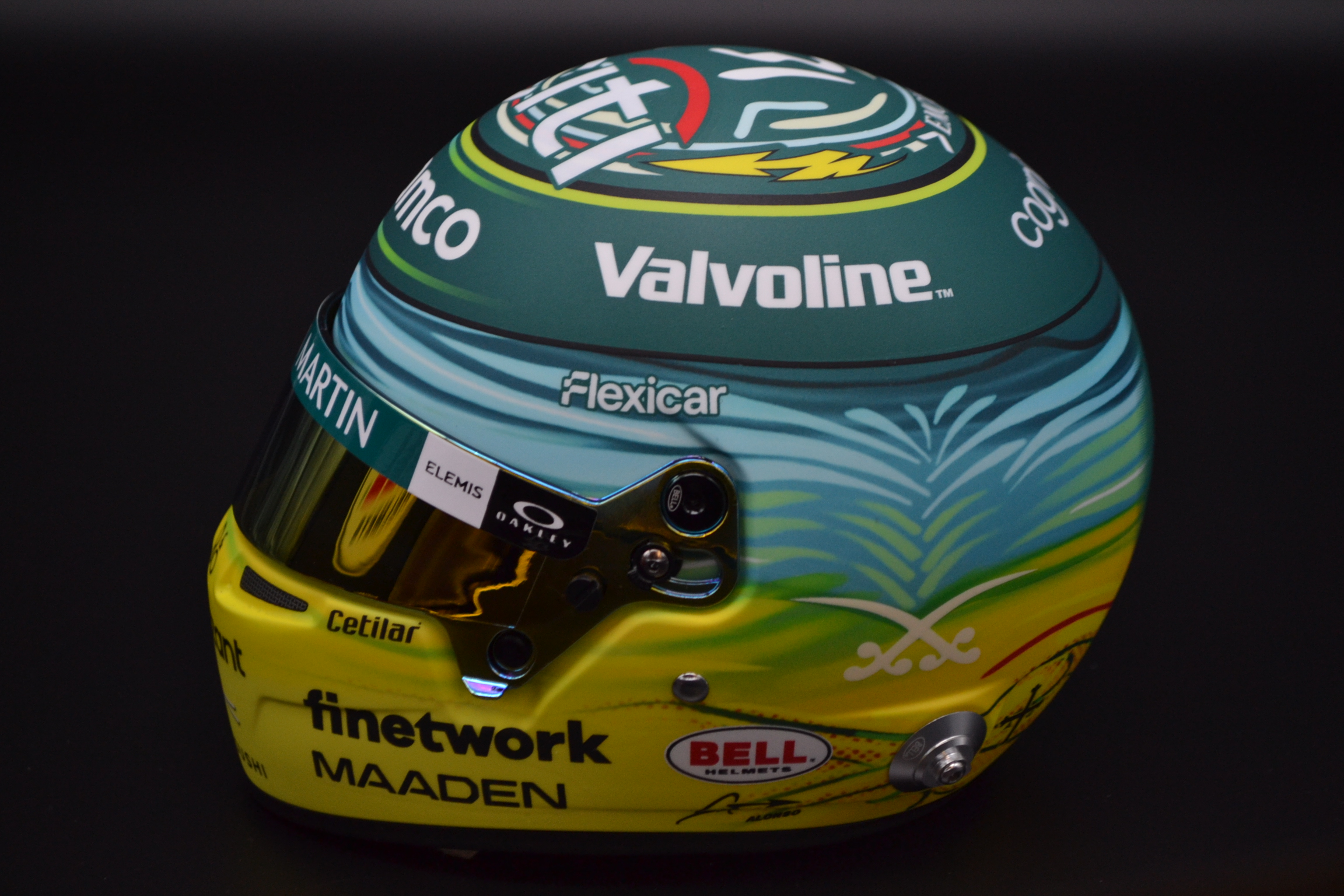 Fernando Alonso Aston Martin Cognizant mini helmet Saudia Arabian Grand Prix 2025 season