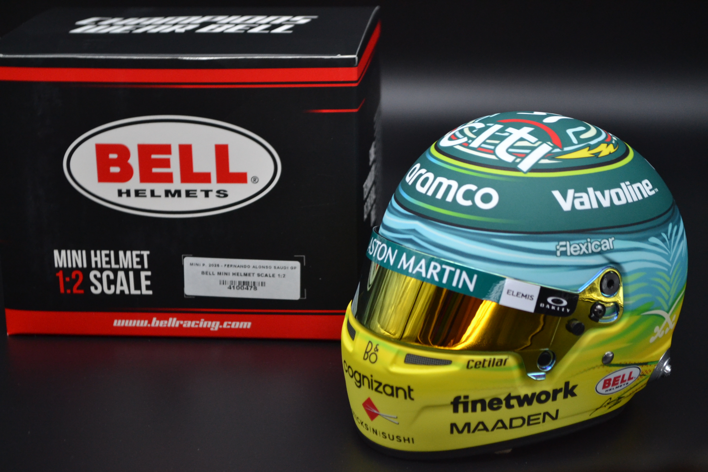 Fernando Alonso Aston Martin Cognizant mini helmet Saudia Arabian Grand Prix 2025 season