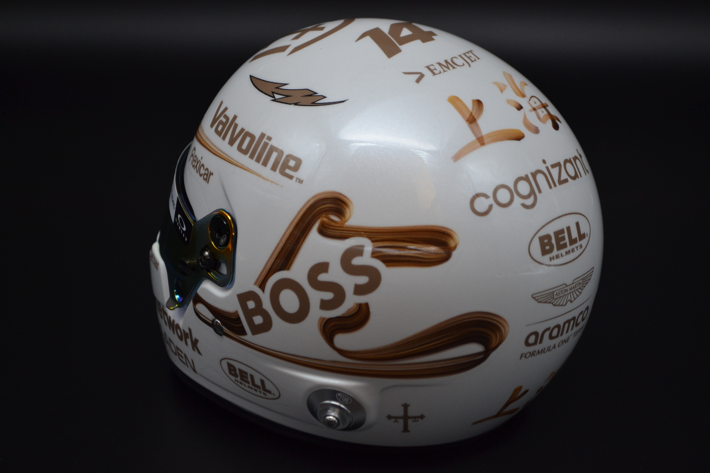 Fernando Alonso Aston Martin Cognizant mini helmet Chinese Grand Prix 2025 season
