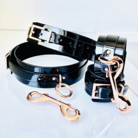 High Gloss Wrist & Thigh Cuffs – Black/Rose Gold