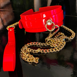 High Gloss O-Ring Collar + Leash – Red/Gold