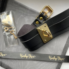 Heart Lock & Key Collar – Black/Gold